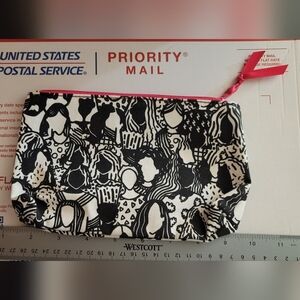 Ipsy makeup Black & White Bag To Color pink zipper Case Clutch Pouch